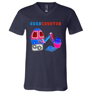 Funny Eggscavator Cute Excavator Easter Lovers Gift V-Neck T-Shirt