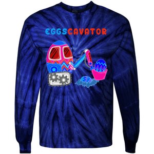 Funny Eggscavator Cute Excavator Easter Lovers Gift Tie-Dye Long Sleeve Shirt