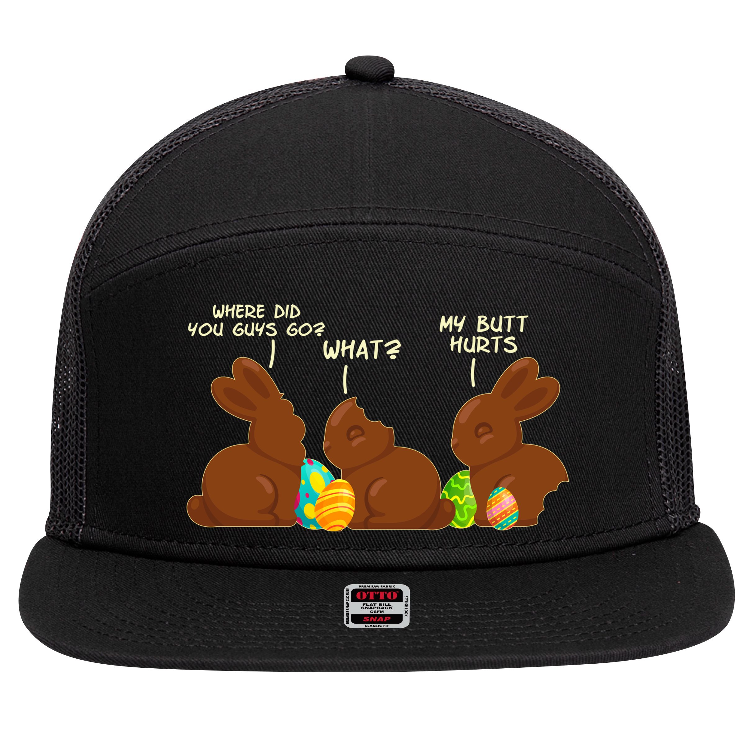 Funny Easter Chocolate Bunny Rabbits 7 Panel Mesh Trucker Snapback Hat