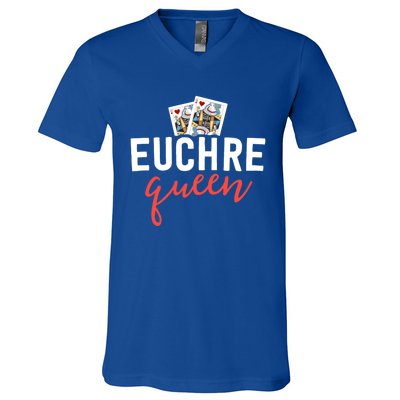 Funny Euchre Cool Gift Euchre Queen Player Mom Gift V-Neck T-Shirt