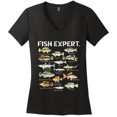 Fish Expert Cute Fish Child Fishing Women's V-Neck T-Shirt