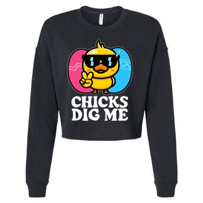 Funny Easter Chicks Dig Me Cropped Pullover Crew