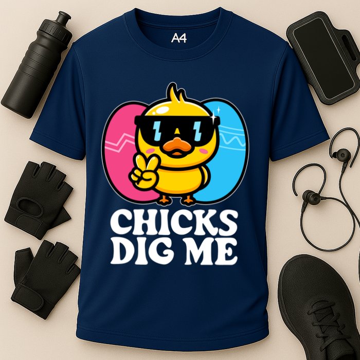 Funny Easter Chicks Dig Me Cooling Performance Crew T-Shirt