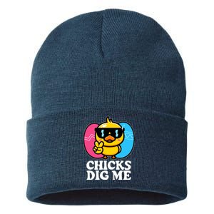 Funny Easter Chicks Dig Me Sustainable Knit Beanie