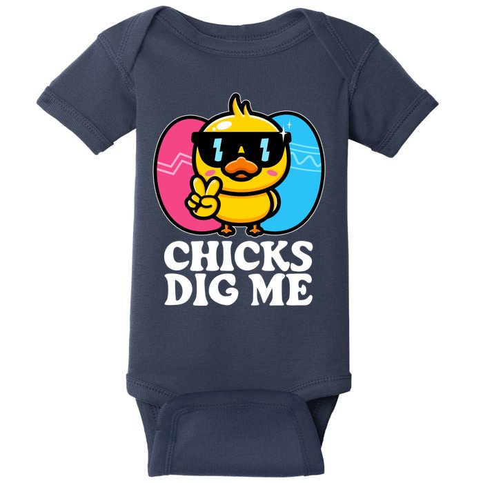 Funny Easter Chicks Dig Me Baby Bodysuit