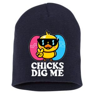 Funny Easter Chicks Dig Me Short Acrylic Beanie