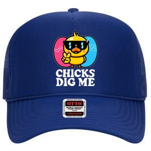 Funny Easter Chicks Dig Me High Crown Mesh Back Trucker Hat