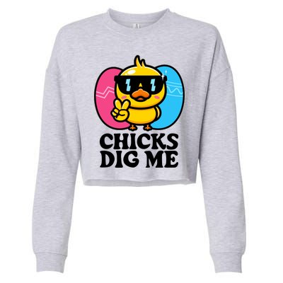 Funny Easter Chicks Dig Me Cropped Pullover Crew