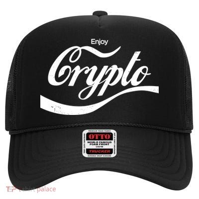 Funny Enjoy Crypto Cola Logo High Crown Mesh Back Trucker Hat