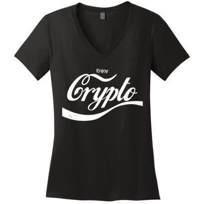 Funny Enjoy Crypto Cola Logo Women's V-Neck T-Shirt