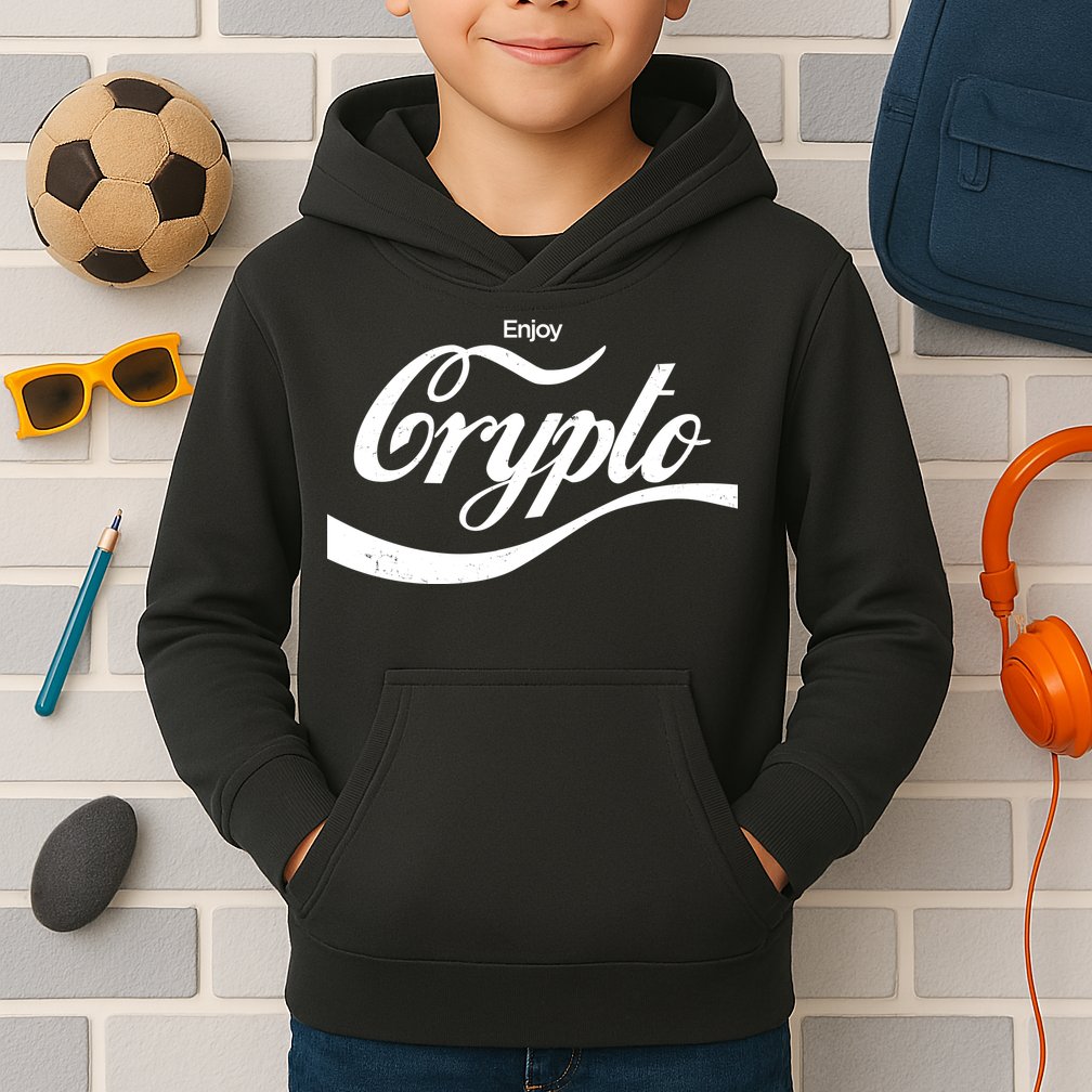 Funny Enjoy Crypto Cola Logo Kids Hoodie