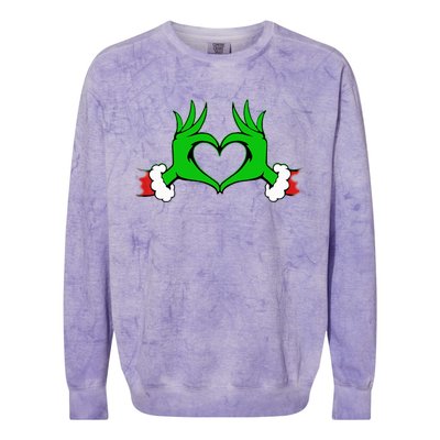 Funny Elf Cute Heart Hands Style Family Christmas Pajamas Colorblast Crewneck Sweatshirt