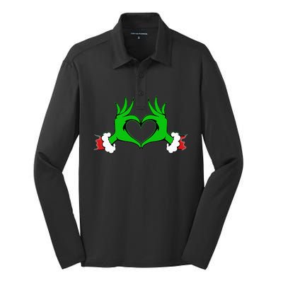 Funny Elf Cute Heart Hands Style Family Christmas Pajamas Silk Touch Performance Long Sleeve Polo