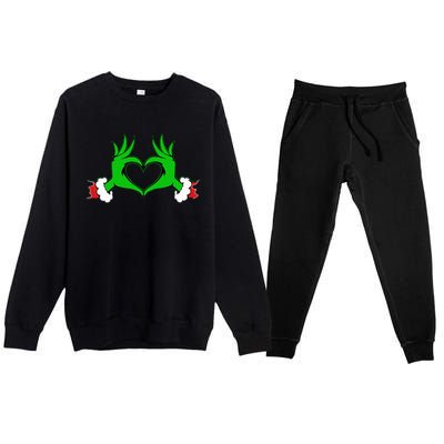 Funny Elf Cute Heart Hands Style Family Christmas Pajamas Premium Crewneck Sweatsuit Set