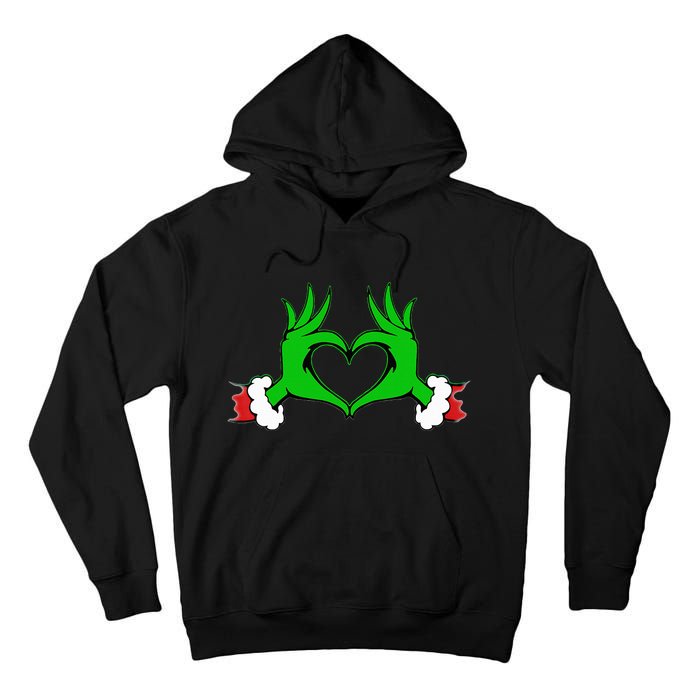 Funny Elf Cute Heart Hands Style Family Christmas Pajamas Tall Hoodie