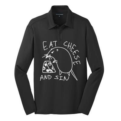 Funny Eat Cheese And Sin Novelty Street Silk Touch Performance Long Sleeve Polo