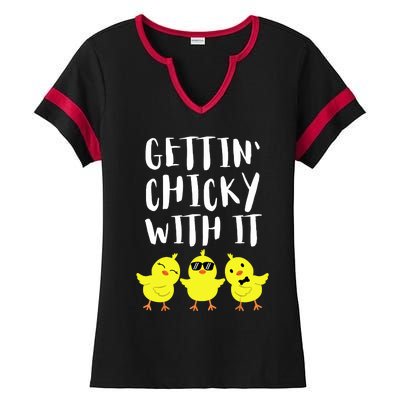 Funny Easter Chick Gettin Chicky With It Men Women Ladies Halftime Notch Neck Tee