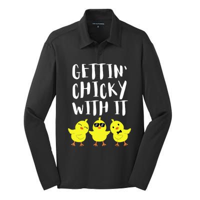 Funny Easter Chick Gettin Chicky With It Men Women Silk Touch Performance Long Sleeve Polo