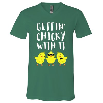 Funny Easter Chick Gettin Chicky With It Men Women V-Neck T-Shirt