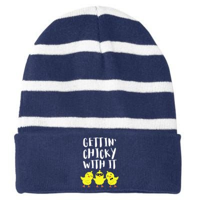 Funny Easter Chick Gettin Chicky With It Men Women Striped Beanie with Solid Band