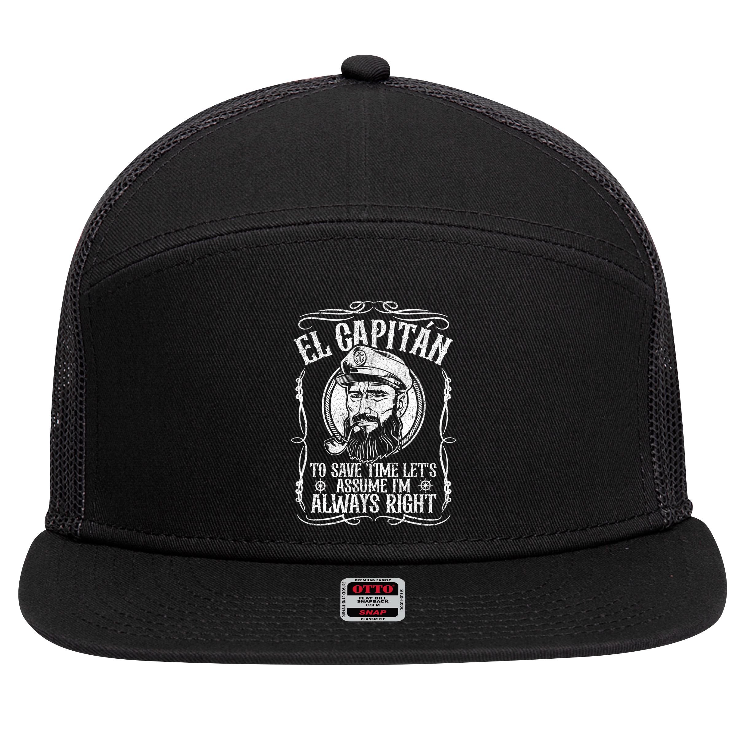 Funny El Capitan Is Always Right Pontoon Boat Captain Gift 7 Panel Mesh Trucker Snapback Hat