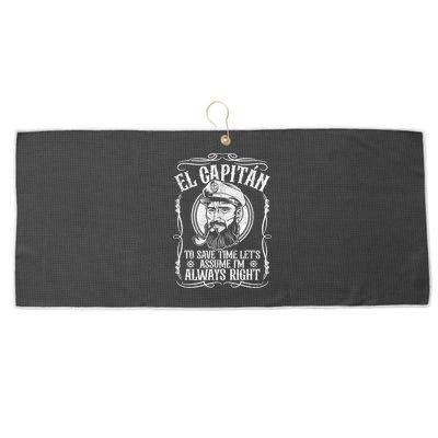 Funny El Capitan Is Always Right Pontoon Boat Captain Gift Large Microfiber Waffle Golf Towel