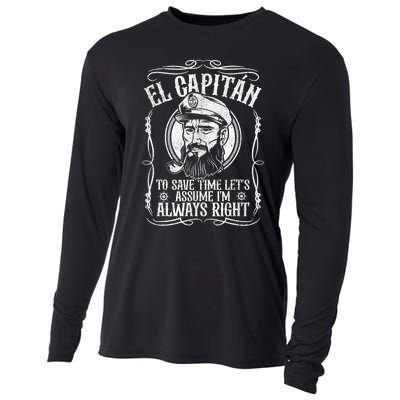 Funny El Capitan Is Always Right Pontoon Boat Captain Gift Cooling Performance Long Sleeve Crew