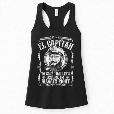 Funny El Capitan Is Always Right Pontoon Boat Captain Gift Womens Tank Top