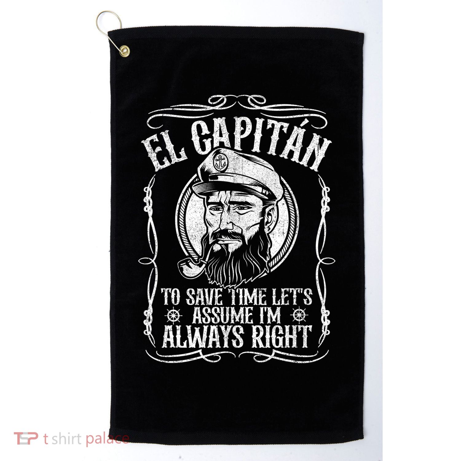 Funny El Capitan Is Always Right Pontoon Boat Captain Gift Golf Towel