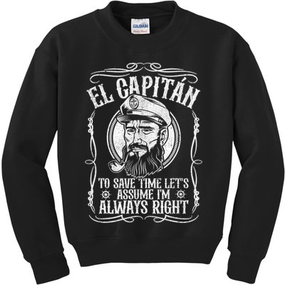 Funny El Capitan Is Always Right Pontoon Boat Captain Gift Kids Sweatshirt