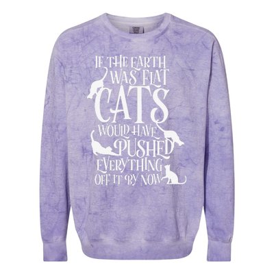 Flat Earth Cat Theory Graphic Funny Earth Day Colorblast Crewneck Sweatshirt