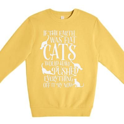 Flat Earth Cat Theory Graphic Funny Earth Day Premium Crewneck Sweatshirt