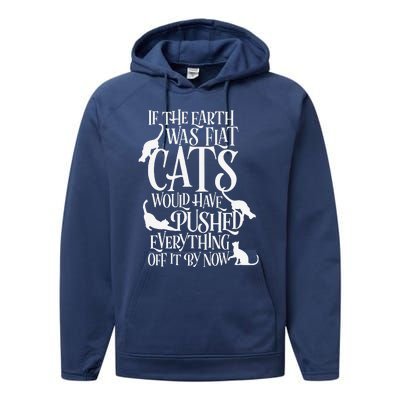 Flat Earth Cat Theory Graphic Funny Earth Day Performance Fleece Hoodie