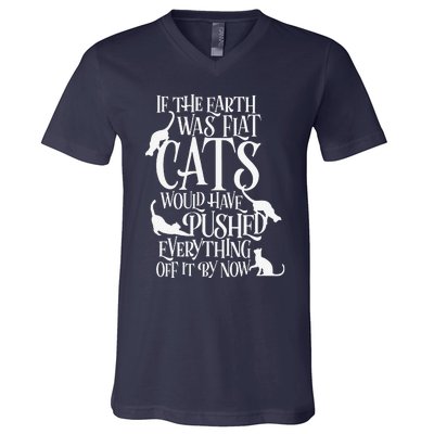 Flat Earth Cat Theory Graphic Funny Earth Day V-Neck T-Shirt