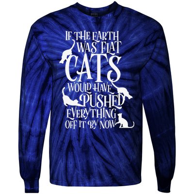 Flat Earth Cat Theory Graphic Funny Earth Day Tie-Dye Long Sleeve Shirt