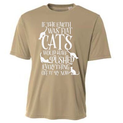 Flat Earth Cat Theory Graphic Funny Earth Day Cooling Performance Crew T-Shirt