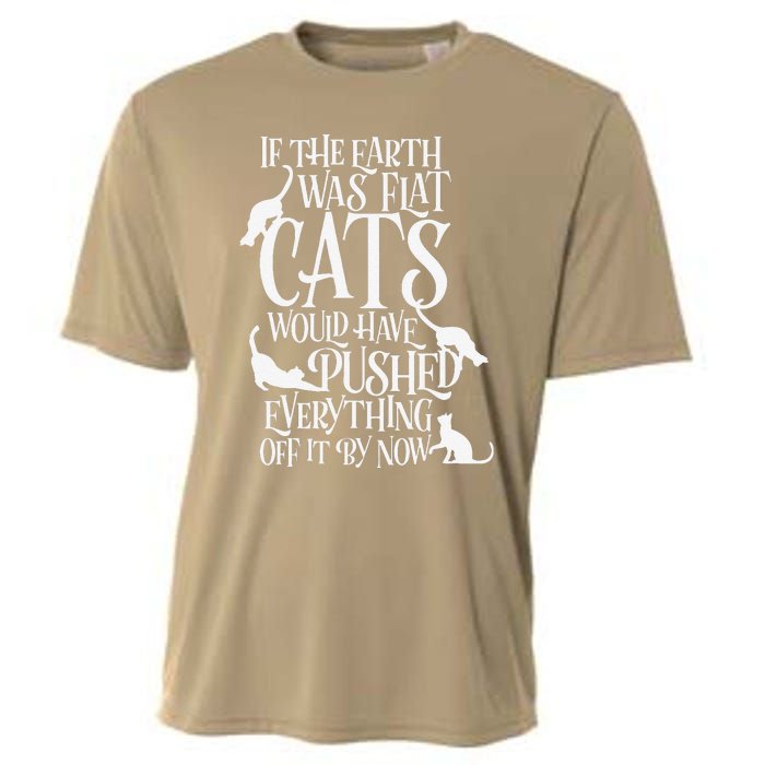 Flat Earth Cat Theory Graphic Funny Earth Day Cooling Performance Crew T-Shirt