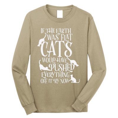 Flat Earth Cat Theory Graphic Funny Earth Day Long Sleeve Shirt