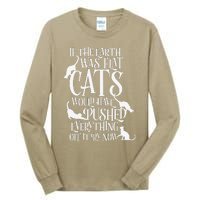 Flat Earth Cat Theory Graphic Funny Earth Day Tall Long Sleeve T-Shirt