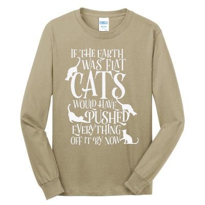 Flat Earth Cat Theory Graphic Funny Earth Day Tall Long Sleeve T-Shirt