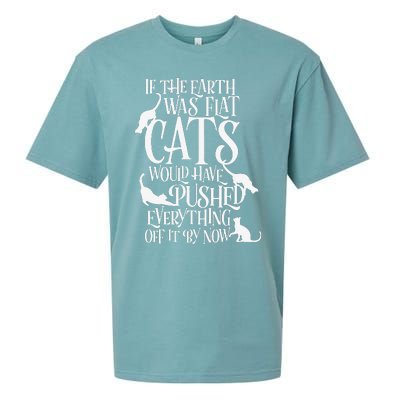 Flat Earth Cat Theory Graphic Funny Earth Day Sueded Cloud Jersey T-Shirt