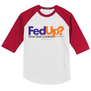 Fed Up Give God Control He Delivers Kids Colorblock Raglan Jersey