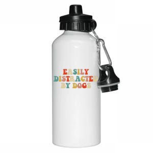 Funny Easily Distracted By Dogs Mom Puppy Retro Aluminum Water Bottle