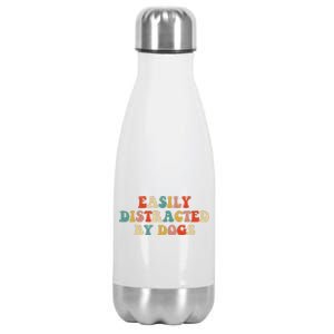 Funny Easily Distracted By Dogs Mom Puppy Retro Stainless Steel Insulated Water Bottle