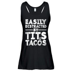 Funny Easily Distracted By Tits And Tacos Gift Adult Humor Gift Ladies Essential Flowy Tank