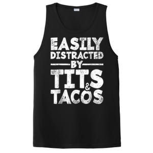 Funny Easily Distracted By Tits And Tacos Gift Adult Humor Gift PosiCharge Competitor Tank