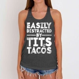 Funny Easily Distracted By Tits And Tacos Gift Adult Humor Gift Women's Knotted Racerback Tank