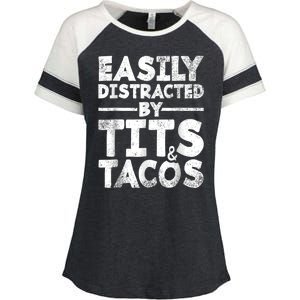 Funny Easily Distracted By Tits And Tacos Gift Adult Humor Gift Enza Ladies Jersey Colorblock Tee