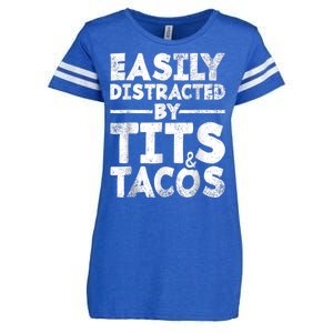 Funny Easily Distracted By Tits And Tacos Gift Adult Humor Gift Enza Ladies Jersey Football T-Shirt