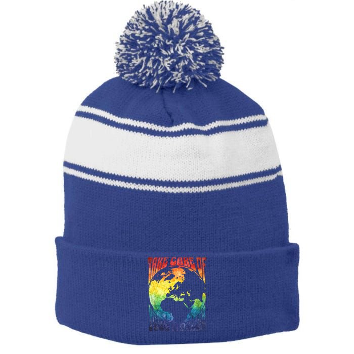 Fun Earth Day Mother's Day Respect The Earth And Your Mother Gift Stripe Pom Pom Beanie